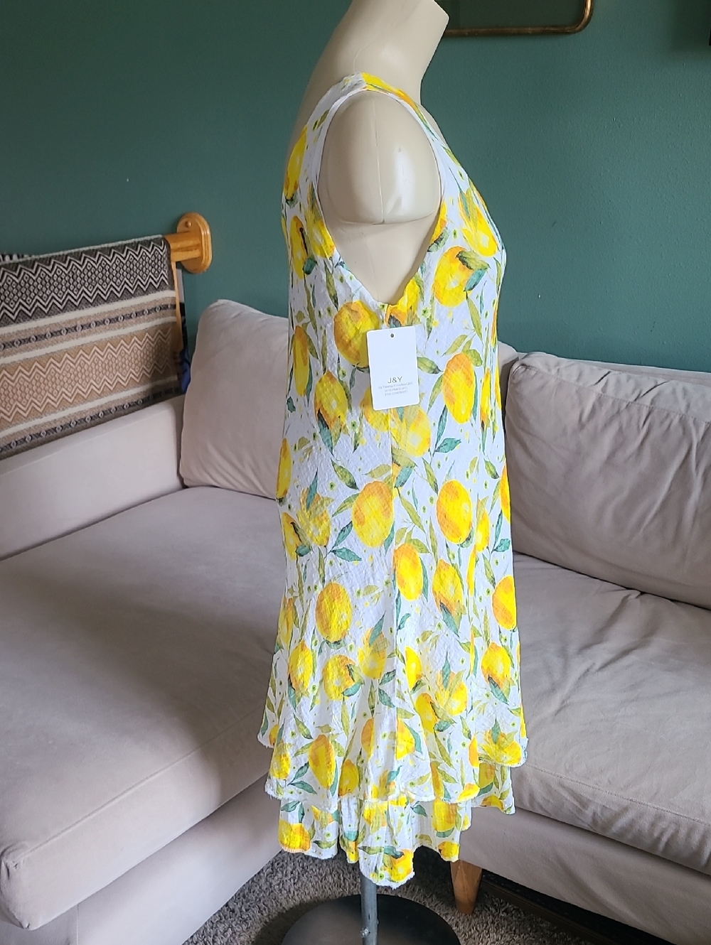 Lemon Print Sleeveless V-Neck Dress - Picture 2 of 9